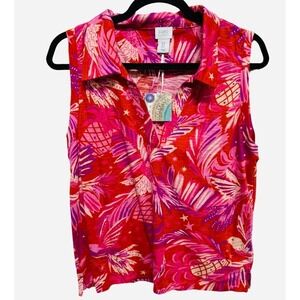 Sigrid Olsen NWT Tropical Hawaiian Pineapple Bird Collared Tank Size Medium